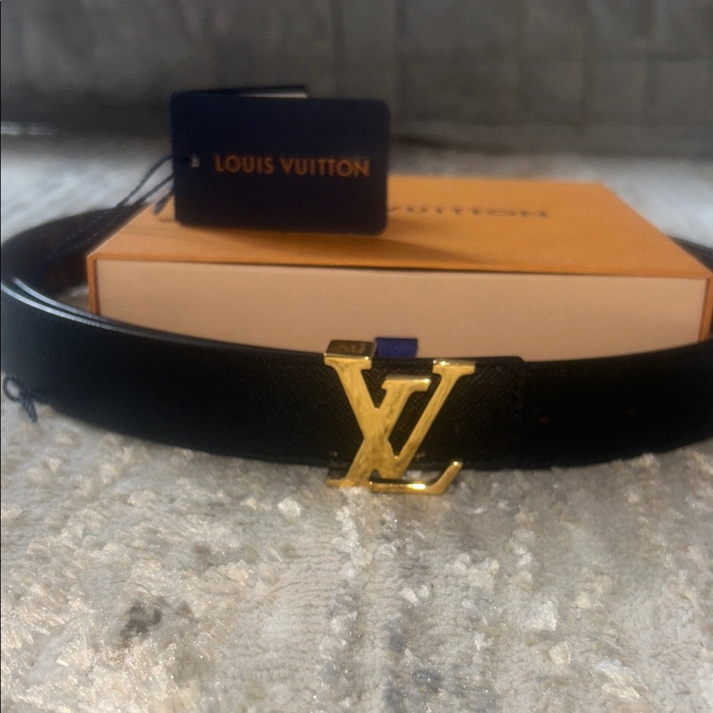Louis Vuitton Black Belt with Gold Emblem